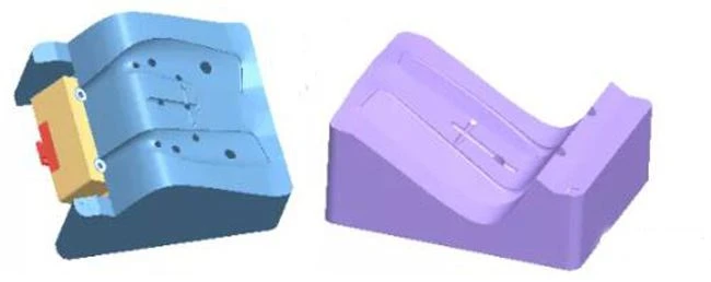Injection mould for left and right armrest inserts Injection mould for left and right armrest inserts
