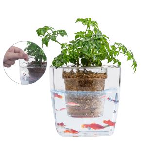 Office Plastic Flowerpot With Fish Aquarium