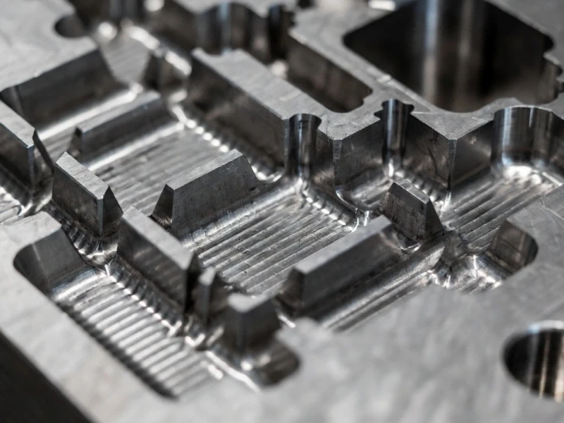 Close up of textured surface micro-undercuts in injection molding steel tool requiring 3 to 5 degrees of draft angle to prevent drag marks on abrasive glass-filled plastics. Close up of textured surface micro-undercuts in injection molding steel tool requiring 3 to 5 degrees of draft angle to prevent drag marks on abrasive glass-filled plastics.